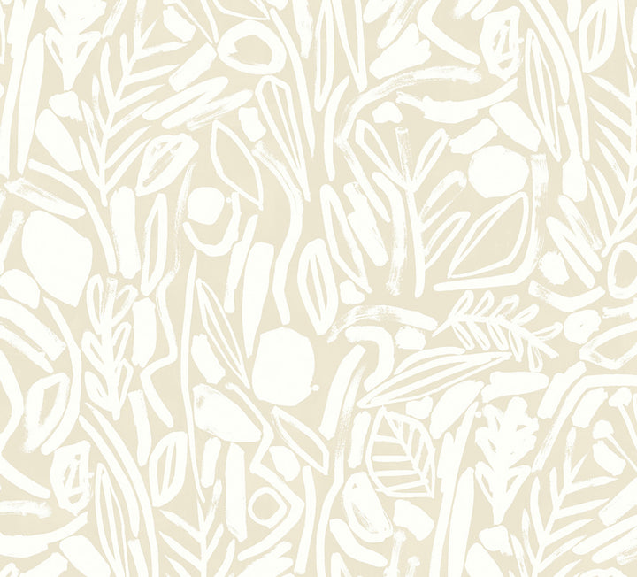 Verdure Neutral Painted Botanical Wallpaper by ohpopsi Glasshouse Covers about 54.2 square feet 19.7-in by 33-ft long roll Unpasted 39.7 - Fabric Carolina -
