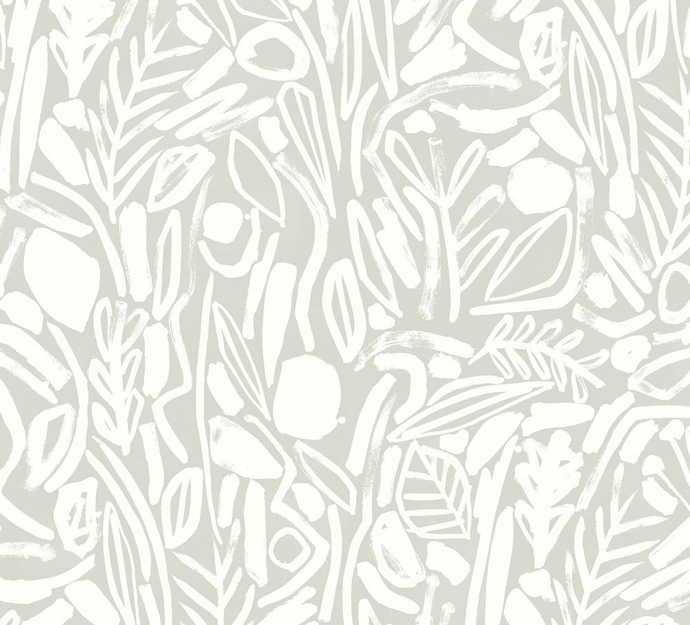 Verdure Stone Painted Botanical Wallpaper by ohpopsi Glasshouse Covers about 54.2 square feet 19.7-in by 33-ft long roll Unpasted 39.7 - Fabric Carolina -