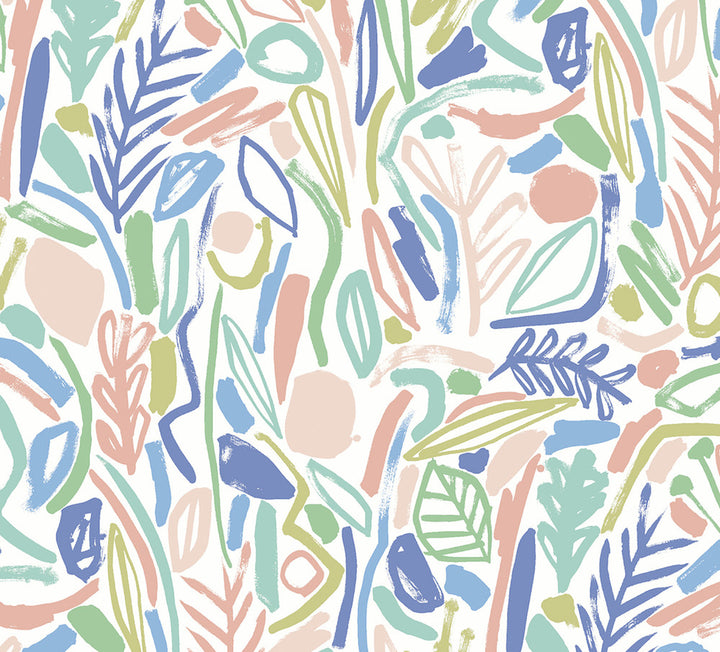 Verdure Pastel Painted Botanical Wallpaper by ohpopsi Glasshouse Covers about 54.2 square feet 19.7-in by 33-ft long roll Unpasted 39.7 - Fabric Carolina -