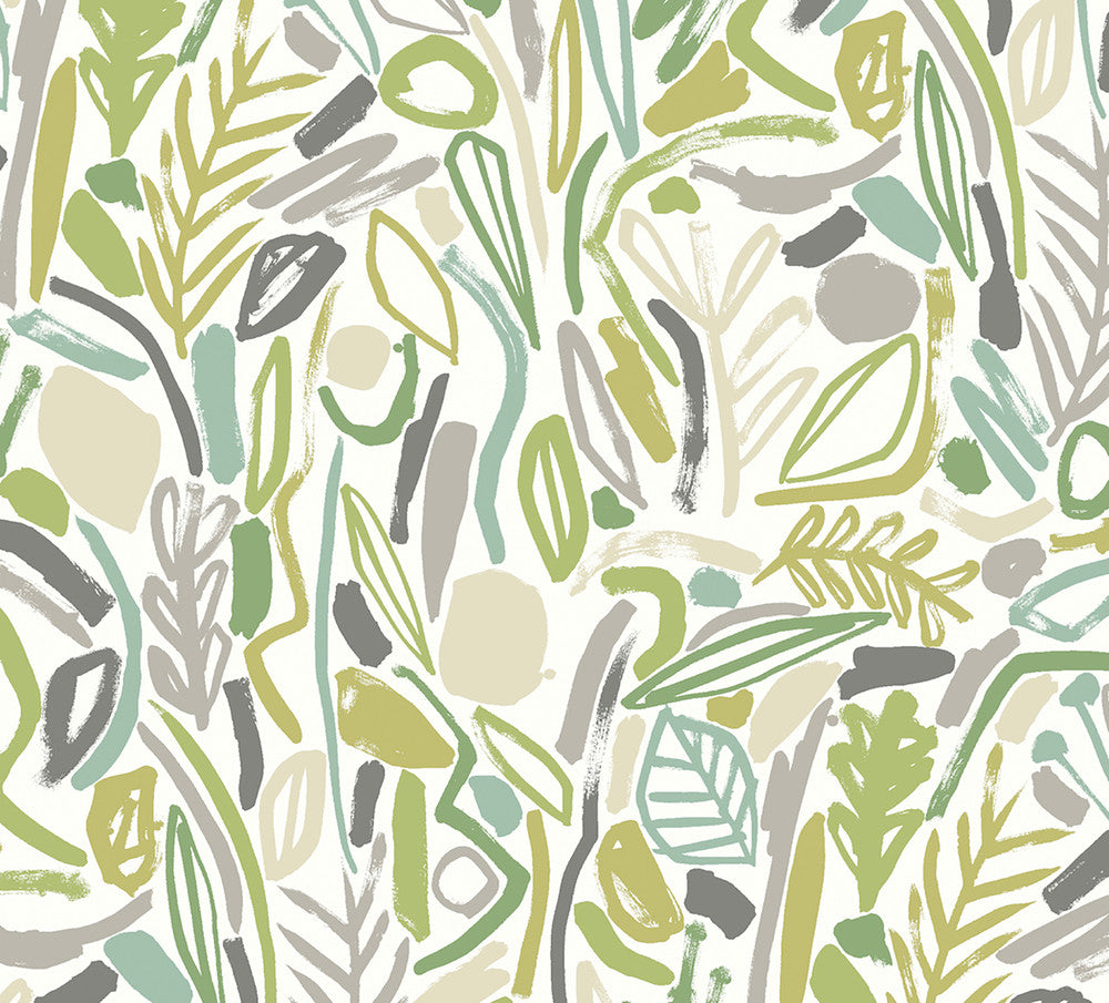 Verdure Lime Painted Botanical Wallpaper by ohpopsi Glasshouse Covers about 54.2 square feet 19.7-in by 33-ft long roll Unpasted 39.7 - Fabric Carolina -