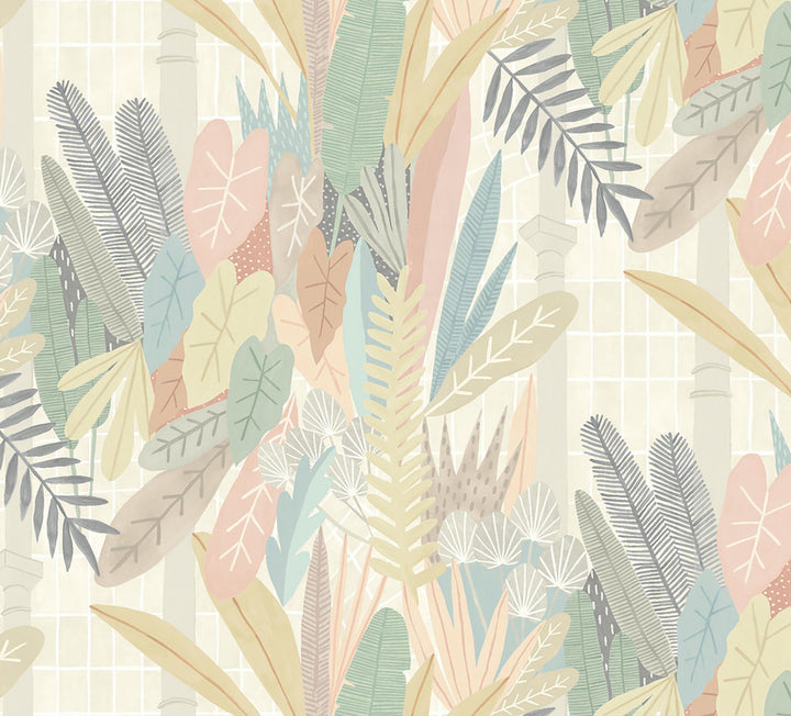 Glasshouse Pastel Tropical Damask Wallpaper by ohpopsi Glasshouse Covers about 54.2 square feet 19.7-in by 33-ft long roll Unpasted 24.6 - Fabric Carolina -