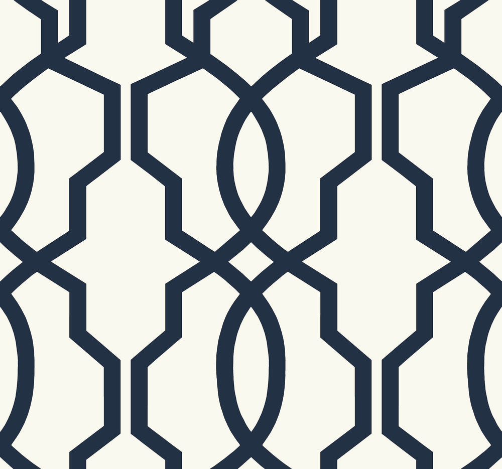 Hourglass Trellis Navy Wallpaper by Inspired by Color Blues II Covers about 60.8 square feet 27-in by 27-ft long roll Prepasted 25.25 - Fabric Carolina -