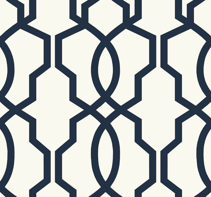 Hourglass Trellis Navy Wallpaper by Inspired by Color Blues II Covers about 60.8 square feet 27-in by 27-ft long roll Prepasted 25.25 - Fabric Carolina -