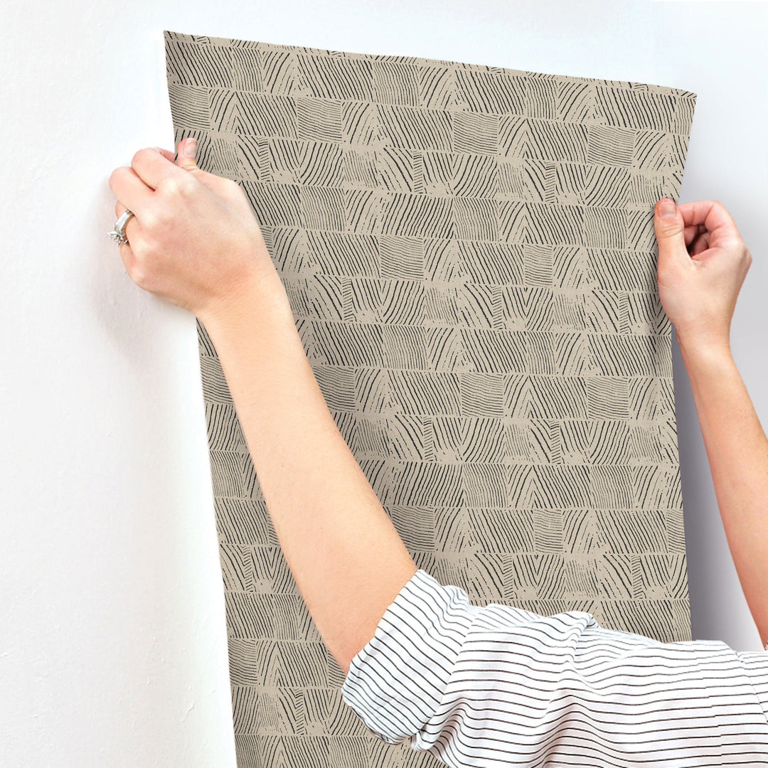 Woodcut Black & Linen Wallpaper by York Wallcoverings Designer