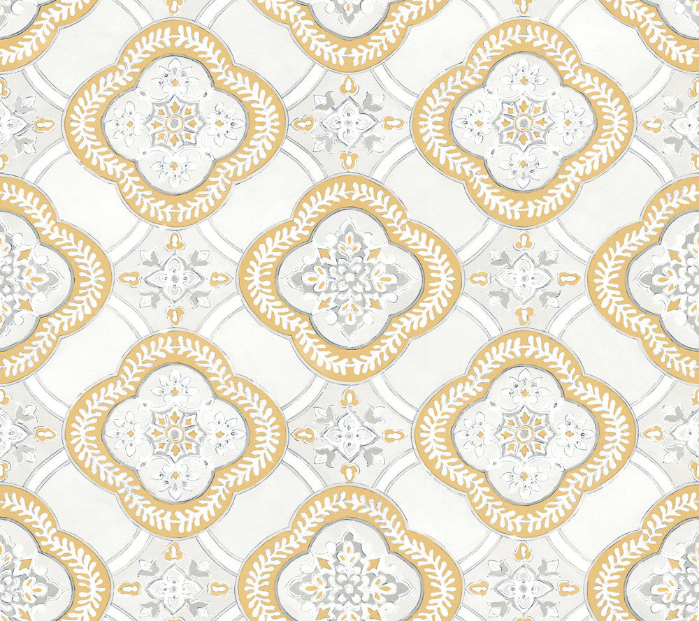 Garden Trellis Ochre Wallpaper by York Wallcoverings Greenhouse Covers about 60.8 square feet 27-in by 27-ft long roll Prepasted 24 - Fabric Carolina -