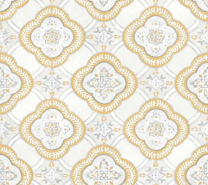Garden Trellis Ochre Wallpaper by York Wallcoverings Greenhouse Covers about 60.8 square feet 27-in by 27-ft long roll Prepasted 24 - Fabric Carolina -