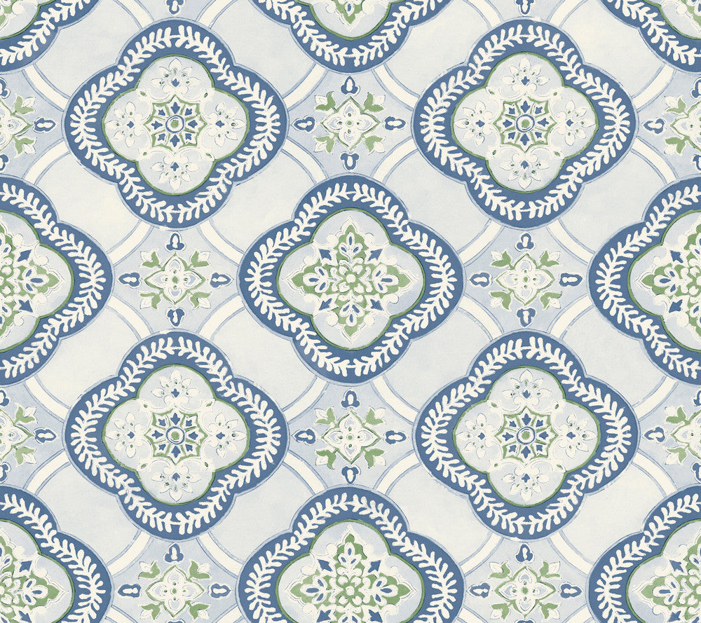 Garden Trellis Cobalt Wallpaper by York Wallcoverings Greenhouse Covers about 60.8 square feet 27-in by 27-ft long roll Prepasted 24 - Fabric Carolina -