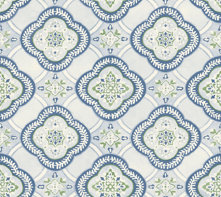 Garden Trellis Cobalt Wallpaper by York Wallcoverings Greenhouse Covers about 60.8 square feet 27-in by 27-ft long roll Prepasted 24 - Fabric Carolina -