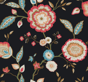 Dahlia Blooms Black & Pink Metallic Wallpaper by York Wallcoverings