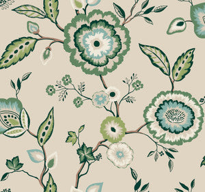 Dahlia Blooms Green & Beige Wallpaper by York Wallcoverings