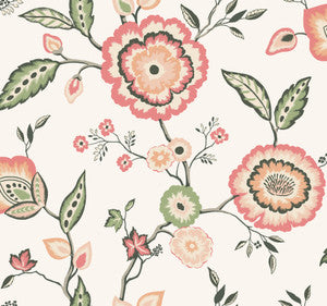 Dahlia Blooms Off White & Pink Wallpaper by York Wallcoverings