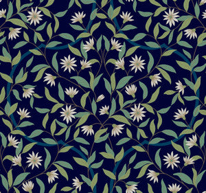 Jasmine Blue Metallic Wallpaper by York Wallcoverings