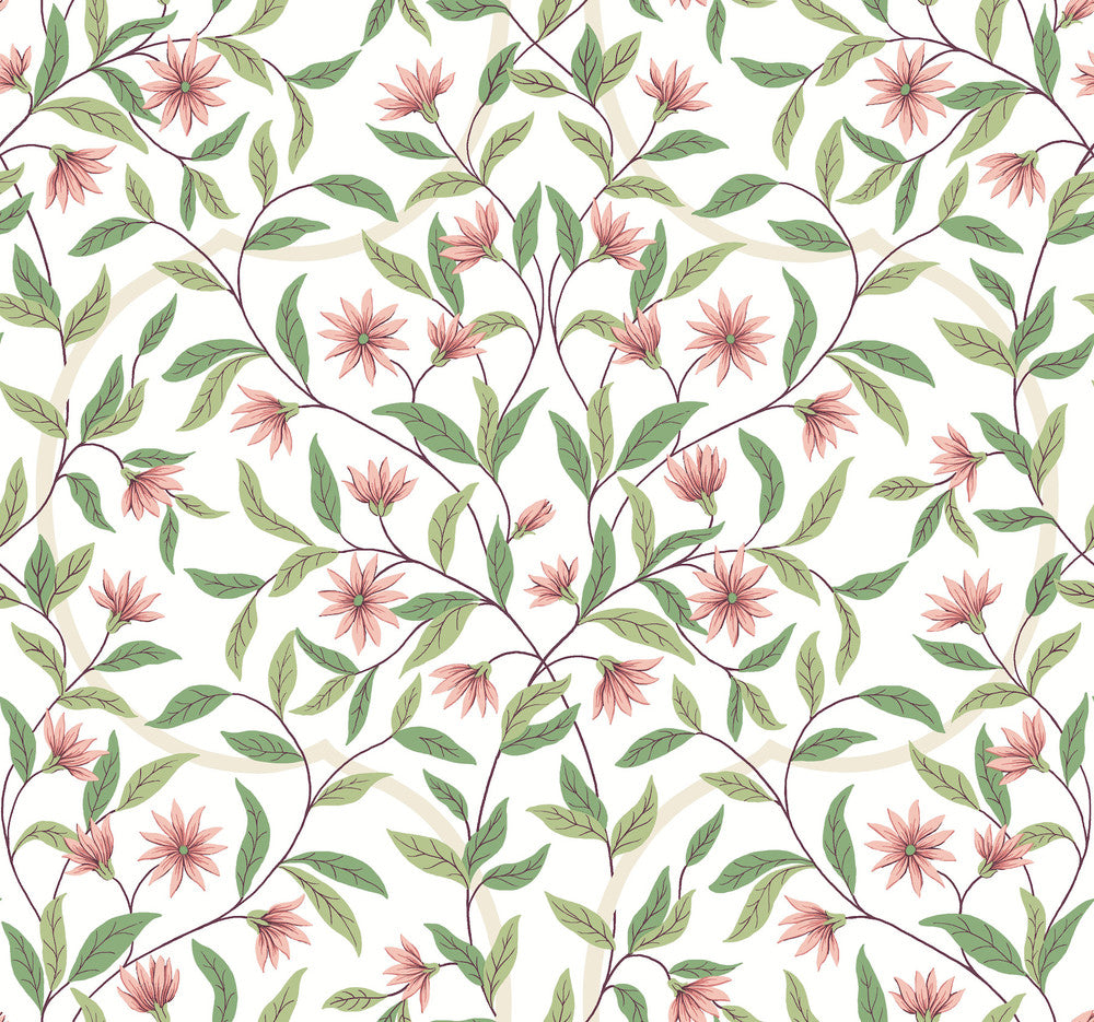 Jasmine Coral Wallpaper by York Wallcoverings Greenhouse Covers about 60.8 square feet 27-in by 27-ft long roll Prepasted 25.25 - Fabric Carolina -