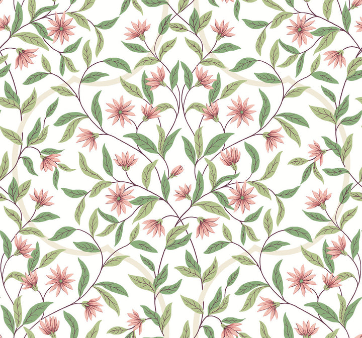 Jasmine Coral Wallpaper by York Wallcoverings Greenhouse Covers about 60.8 square feet 27-in by 27-ft long roll Prepasted 25.25 - Fabric Carolina -