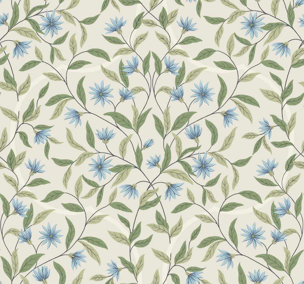 Cornflower Jasmine Wallpaper by Inspired by Color Blues II Covers about 60.8 square feet 27-in by 27-ft long roll Prepasted 25.25 - Fabric Carolina -