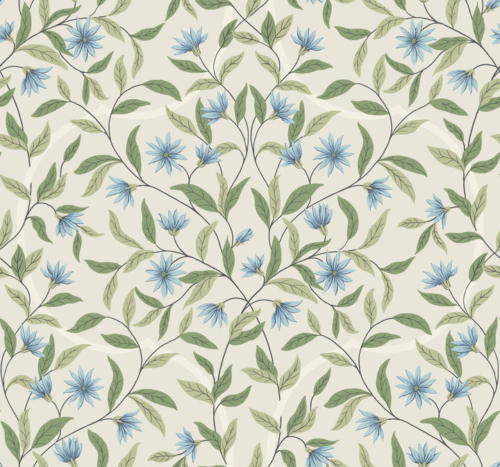 Cornflower Jasmine Wallpaper by Inspired by Color Blues II Covers about 60.8 square feet 27-in by 27-ft long roll Prepasted 25.25 - Fabric Carolina -