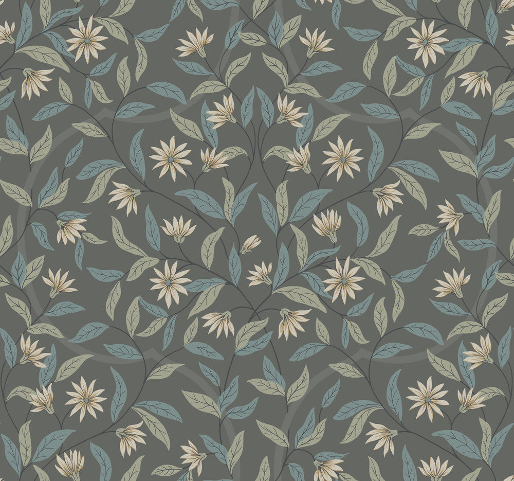 Jasmine Charcoal Wallpaper by York Wallcoverings Greenhouse Covers about 60.8 square feet 27-in by 27-ft long roll Prepasted 25.25 - Fabric Carolina -
