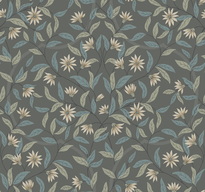 Jasmine Charcoal Wallpaper by York Wallcoverings Greenhouse Covers about 60.8 square feet 27-in by 27-ft long roll Prepasted 25.25 - Fabric Carolina -