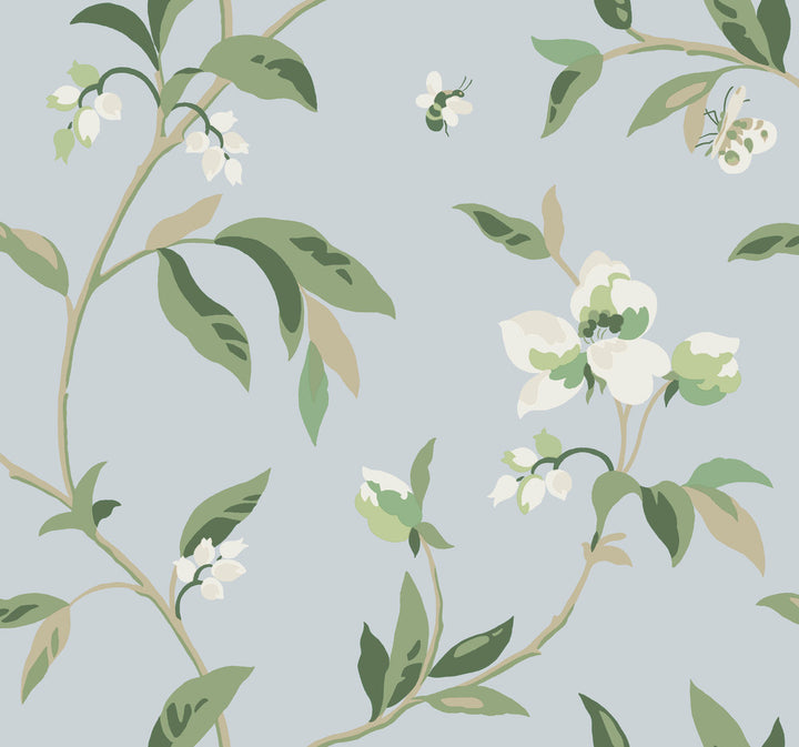Springtime Blue & Green Wallpaper by York Wallcoverings Greenhouse Covers about 60.8 square feet 27-in by 27-ft long roll Prepasted 25.25 - Fabric Carolina -
