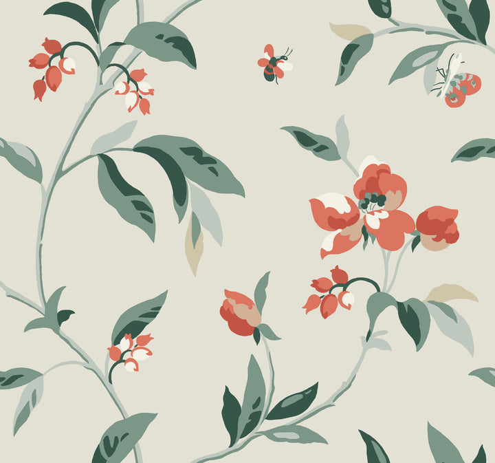 Springtime Beige & Orange Wallpaper by York Wallcoverings Greenhouse Covers about 60.8 square feet 27-in by 27-ft long roll Prepasted 25.25 - Fabric Carolina -