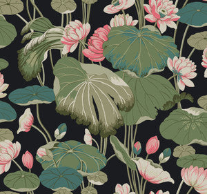 Lotus Pond Black & Pink Wallpaper by York Wallcoverings