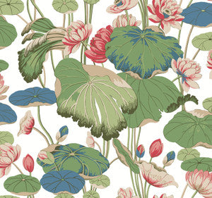 Lotus Pond Green & Pink Wallpaper by York Wallcoverings