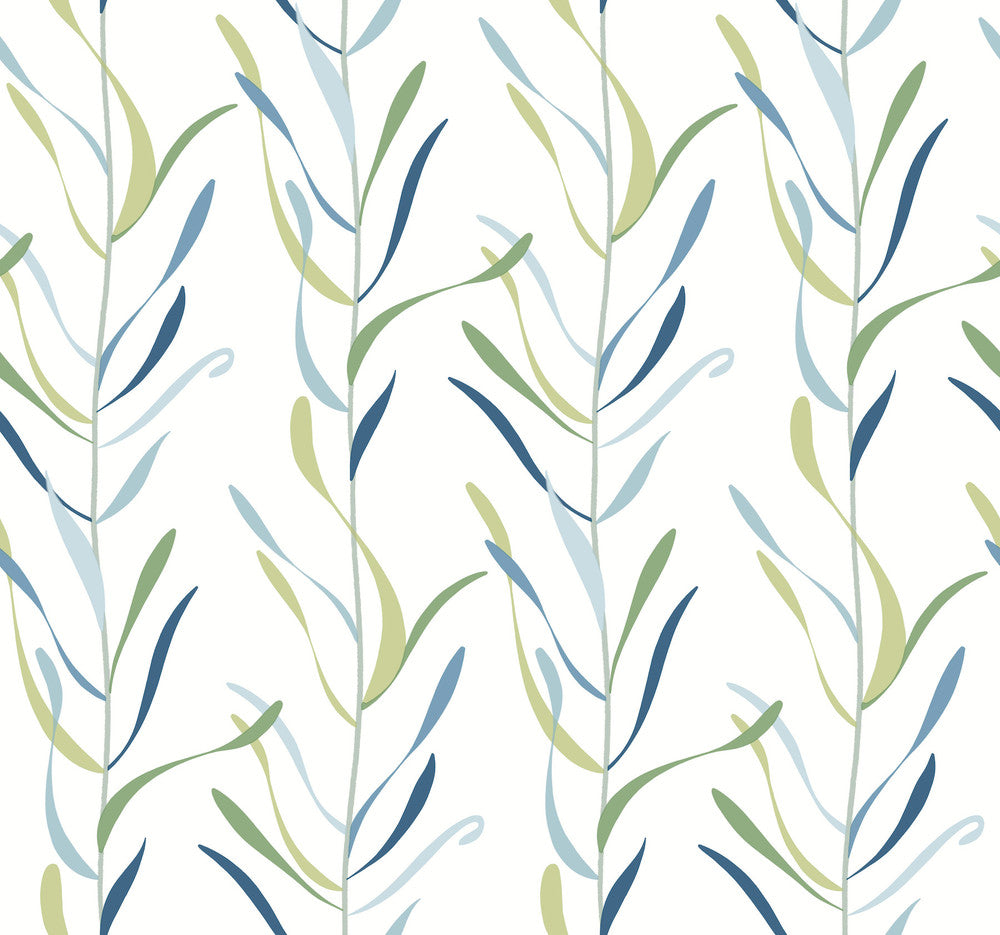 Chloe Vine Peacock Wallpaper by Inspired by Color Blues II Covers about 60.8 square feet 27-in by 27-ft long roll Prepasted 24 - Fabric Carolina -