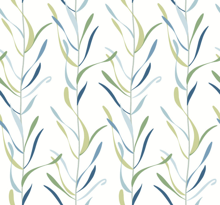 Chloe Vine Peacock Wallpaper by Inspired by Color Blues II Covers about 60.8 square feet 27-in by 27-ft long roll Prepasted 24 - Fabric Carolina -