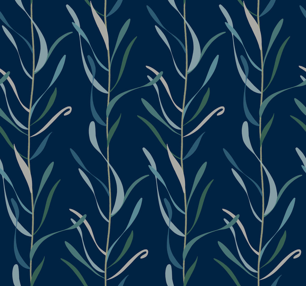 Chloe Vine Indigo Wallpaper by Inspired by Color Blues II Covers about 60.8 square feet 27-in by 27-ft long roll Prepasted 24 - Fabric Carolina -