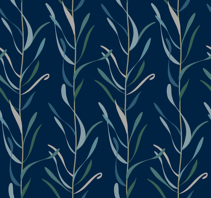 Chloe Vine Indigo Wallpaper by Inspired by Color Blues II Covers about 60.8 square feet 27-in by 27-ft long roll Prepasted 24 - Fabric Carolina -