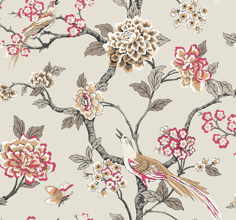 Fanciful Beige Wallpaper by York Wallcoverings Grandmillennial Covers about 60.8 square feet 27-in by 27-ft long roll Prepasted 25.25 - Fabric Carolina -