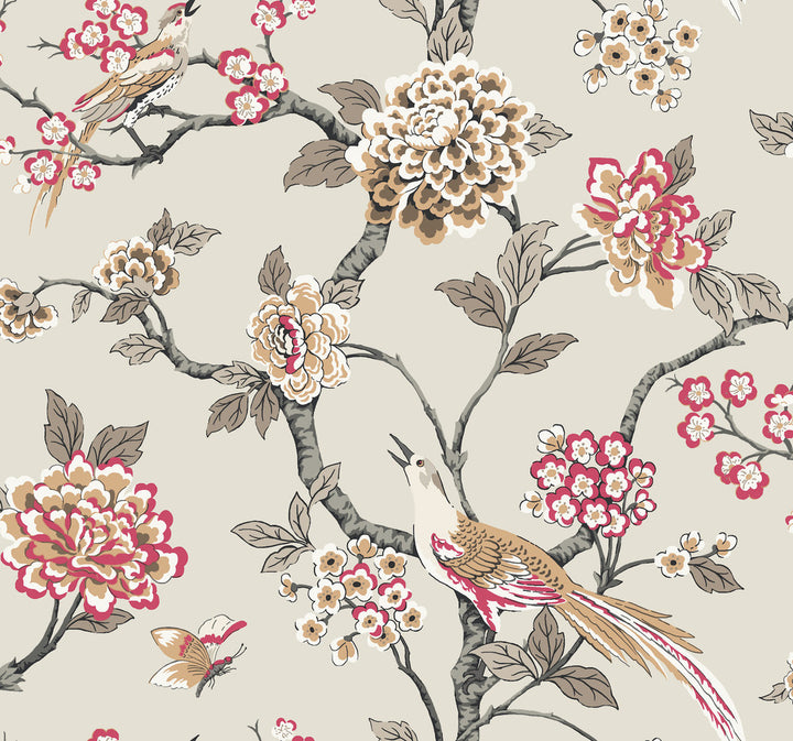 Fanciful Beige Wallpaper by York Wallcoverings Grandmillennial Covers about 60.8 square feet 27-in by 27-ft long roll Prepasted 25.25 - Fabric Carolina -