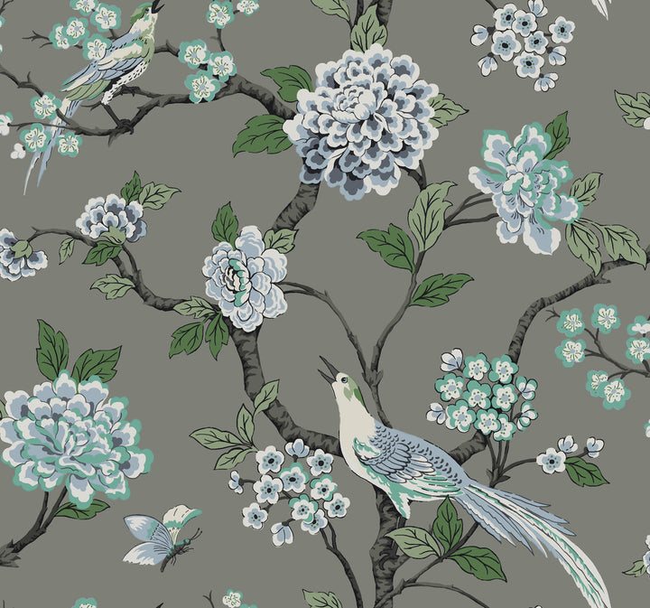 Fanciful Grey Wallpaper by York Wallcoverings Grandmillennial Covers about 60.8 square feet 27-in by 27-ft long roll Prepasted 25.25 - Fabric Carolina -