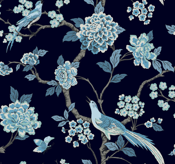 Fanciful Navy Wallpaper by Inspired by Color Blues II Covers about 60.8 square feet 27-in by 27-ft long roll Prepasted 25.25 - Fabric Carolina -