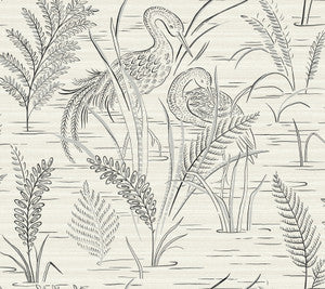 Fernwater Cranes Black & Grey Wallpaper by York Wallcoverings
