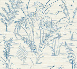Fernwater Cranes Blue Wallpaper by York Wallcoverings