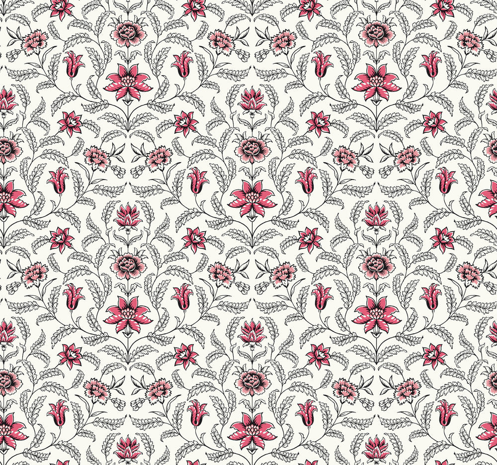 Vintage Blooms Red Wallpaper by York Wallcoverings Grandmillennial Covers about 60.8 square feet 27-in by 27-ft long roll Prepasted 25.25 - Fabric Carolina -