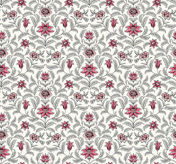 Vintage Blooms Red Wallpaper by York Wallcoverings Grandmillennial Covers about 60.8 square feet 27-in by 27-ft long roll Prepasted 25.25 - Fabric Carolina -