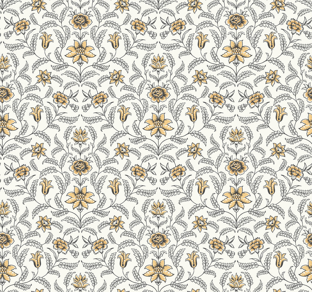 Vintage Blooms Yellow Wallpaper by York Wallcoverings Grandmillennial Covers about 60.8 square feet 27-in by 27-ft long roll Prepasted 25.25 - Fabric Carolina -