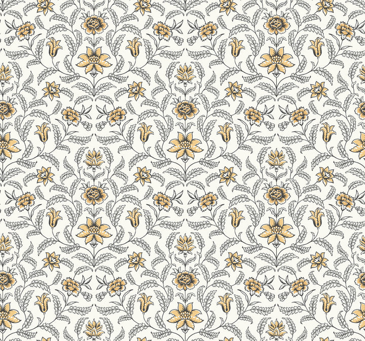 Vintage Blooms Yellow Wallpaper by York Wallcoverings Grandmillennial Covers about 60.8 square feet 27-in by 27-ft long roll Prepasted 25.25 - Fabric Carolina -