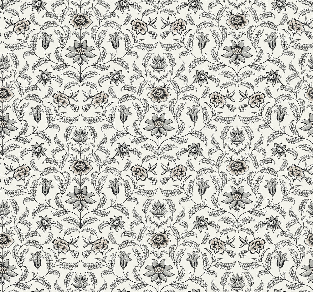 Vintage Blooms Grey Wallpaper by York Wallcoverings Grandmillennial Covers about 60.8 square feet 27-in by 27-ft long roll Prepasted 25.25 - Fabric Carolina -