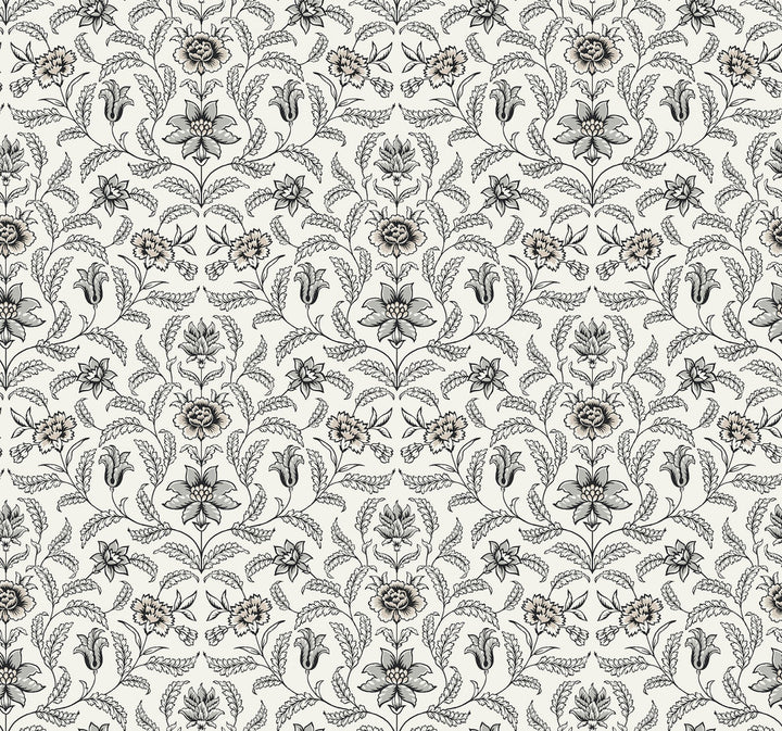 Vintage Blooms Grey Wallpaper by York Wallcoverings Grandmillennial Covers about 60.8 square feet 27-in by 27-ft long roll Prepasted 25.25 - Fabric Carolina -