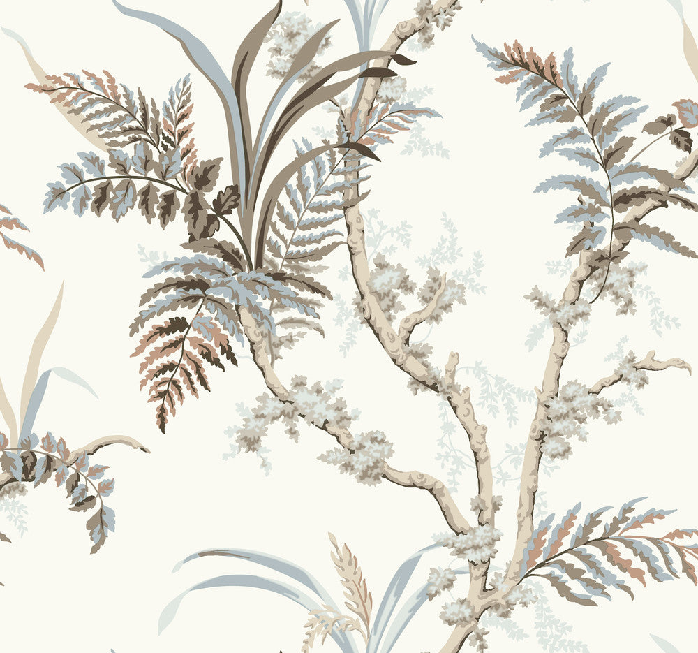 Enchanted Fern Beige & Grey Wallpaper by York Wallcoverings Grandmillennial Covers about 60.8 square feet 27-in by 27-ft long roll Prepasted 25.25 - Fabric Carolina -
