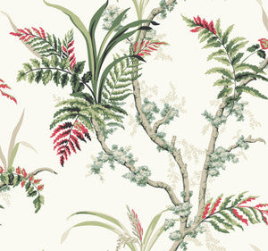Enchanted Fern Green & Red Wallpaper by York Wallcoverings
