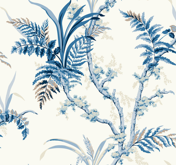 Enchanted Fern Blue Wallpaper by York Wallcoverings Grandmillennial Covers about 60.8 square feet 27-in by 27-ft long roll Prepasted 25.25 - Fabric Carolina -