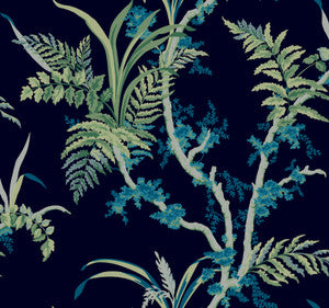 Enchanted Fern Navy & Green Wallpaper by York Wallcoverings