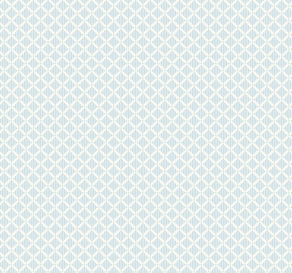 Diamond Gate Blue & White Wallpaper by York Wallcoverings Grandmillennial Covers about 60.8 square feet 27-in by 27-ft long roll Prepasted 25.25 - Fabric Carolina -