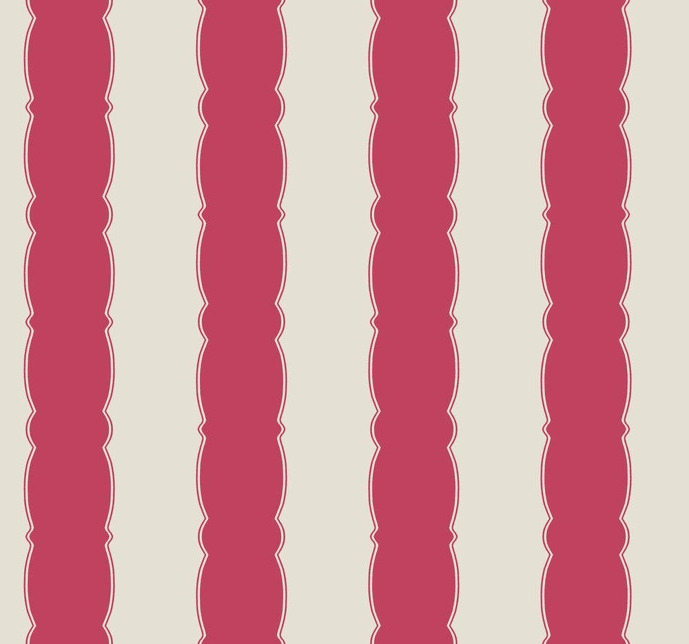 Scalloped Stripe Red Wallpaper by York Wallcoverings Grandmillennial Covers about 60.8 square feet 27-in by 27-ft long roll Prepasted 25.25 - Fabric Carolina -