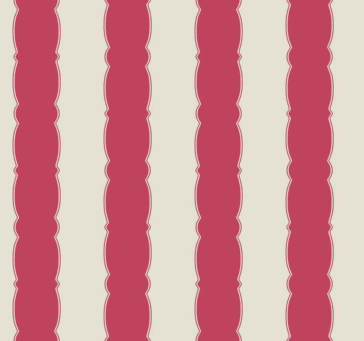 Scalloped Stripe Red Wallpaper by York Wallcoverings Grandmillennial Covers about 60.8 square feet 27-in by 27-ft long roll Prepasted 25.25 - Fabric Carolina -