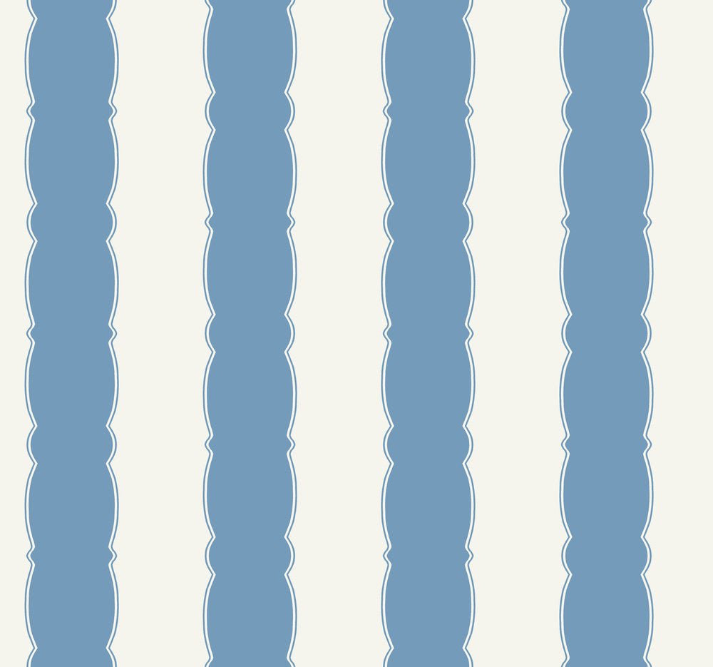 Scalloped Stripe Blue Wallpaper by York Wallcoverings Grandmillennial Covers about 60.8 square feet 27-in by 27-ft long roll Prepasted 25.25 - Fabric Carolina -